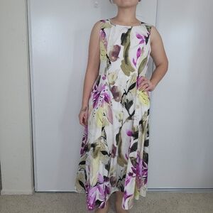 Alfani Women's Floral‎ Sleeveless A-Line Dress White Purple Yellow Size 10